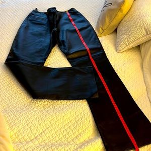 Stylish Black Leather Flare Pants with Red Accent
